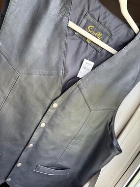 Scully Black Leather Snap Vest…biker, motorcycle,